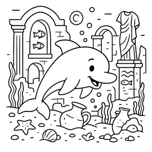 Pobierz PDF Delfin wsrod podwodnych ruin darmowa kolorowanka do druku