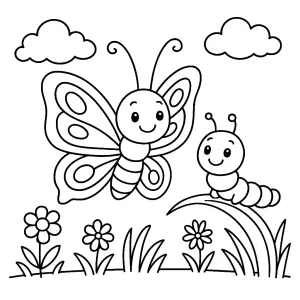 Pobierz PDF Motyl i gasienica w naturze darmowa kolorowanka do druku