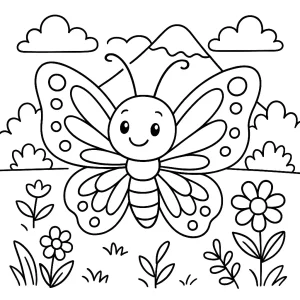 Pobierz PDF Motyl w ogrodzie peLnym kwiatow darmowa kolorowanka do druku