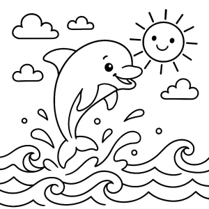 Pobierz PDF Radosny delfin nad falami darmowa kolorowanka do druku