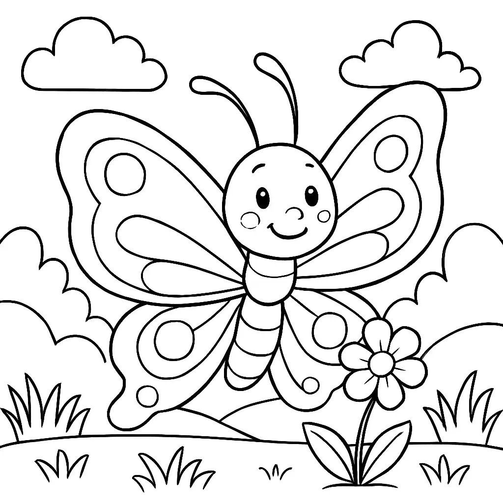 Pobierz PDF motyl i kwiatek darmowa kolorowanka do druku