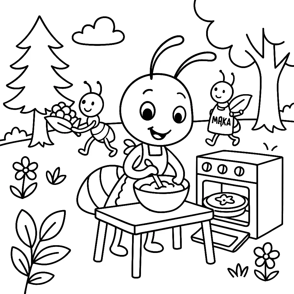 Pobierz PDF mrowka gotuje darmowa kolorowanka do druku