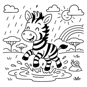 Pobierz PDF szczesliwa zebra bawi sie w kaluzy darmowa kolorowanka do druku
