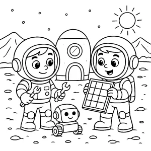 Kolorowanka do druku – Astronauci budują bazę na Marsie (PDF)