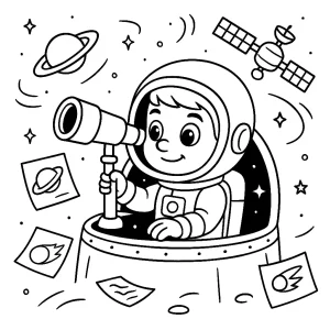 Kolorowanka do druku – Astronauta obserwuje kosmos z kapsuły (PDF)