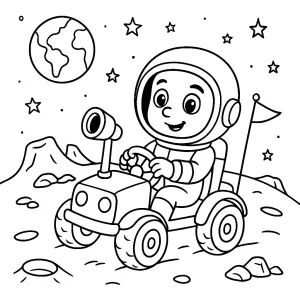 Pobierz PDF astronauta prowadzi kosmiczne autko darmowa kolorowanka do druku