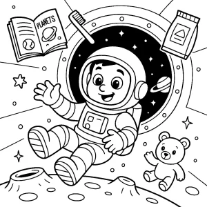 Astronauta w stanie nieważkości w statku kosmicznym Kolorowanka do druku – Astronauta w stanie nieważkości w statku kosmicznym (PDF)