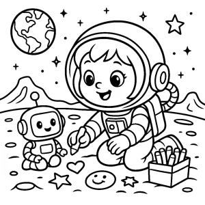 Pobierz PDF astronautka rysuje kreda na ksiezycu darmowa kolorowanka do druku