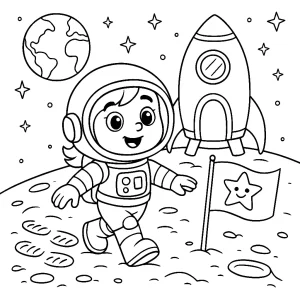 Pobierz PDF astronautka stawia pierwszy krok na ksiezycu darmowa kolorowanka do druku