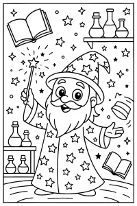 Pobierz PDF czarodziej w magicznej pracowni darmowa kolorowanka do druku