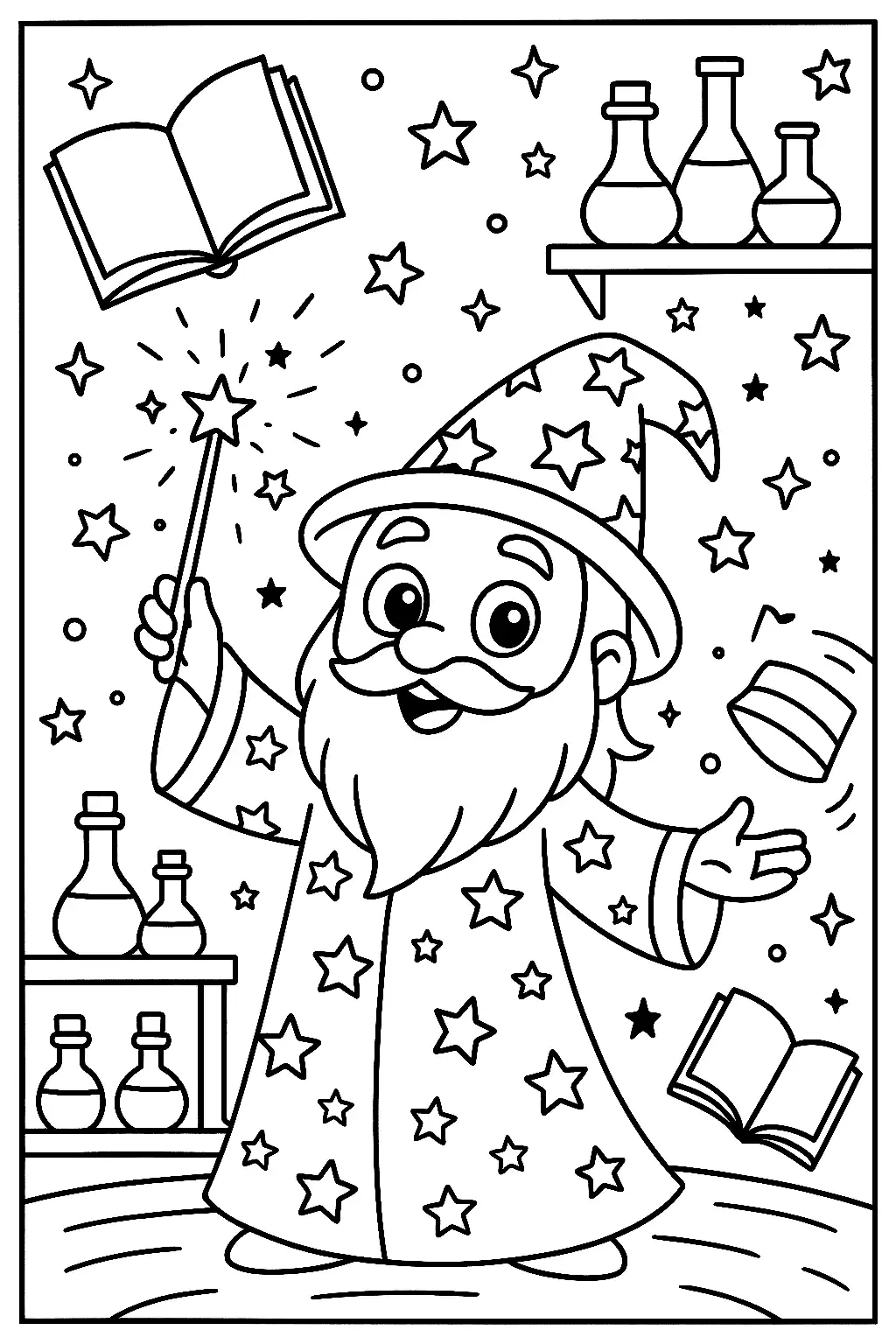 Pobierz PDF czarodziej w magicznej pracowni darmowa kolorowanka do druku