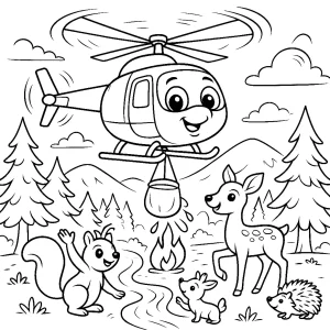 Pobierz PDF dzielny helikopter strazacki ratuje las darmowa kolorowanka do druku