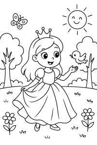 Pobierz PDF ksiezniczka z ptaszkiem na lace darmowa kolorowanka do druku