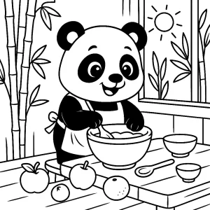 Kolorowanka do druku - Kucharka panda w bambusowej kuchni (PDF)