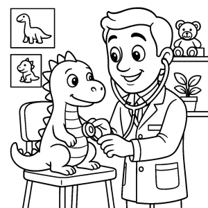 Kolorowanka do druku – Lekarz bada dinozaura (PDF)