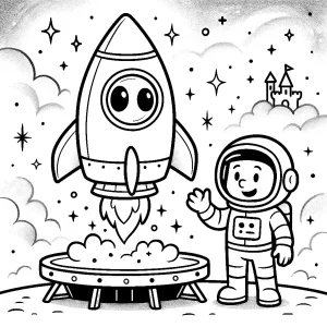 Pobierz PDF magiczna rakieta na bajkowej platformie startowej darmowa kolorowanka do druku