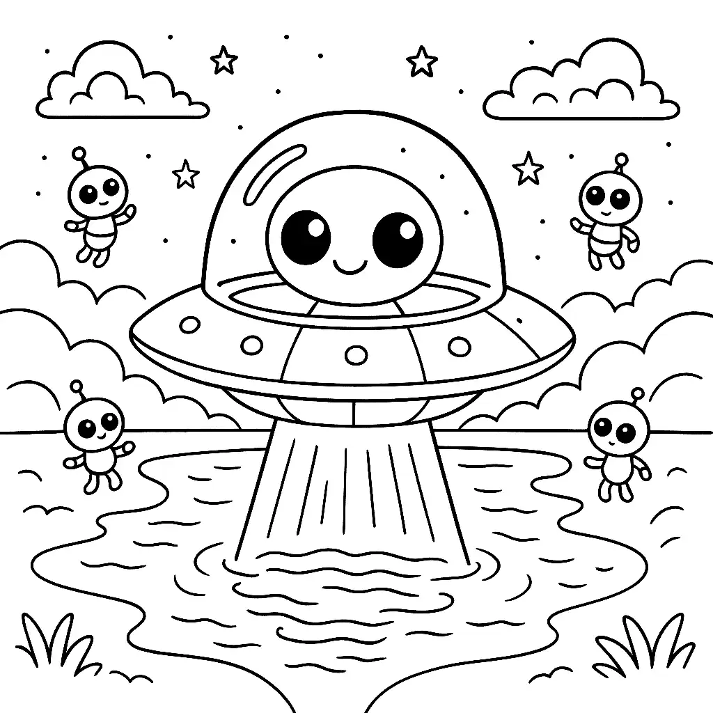 Pobierz PDF male wesole ufo nad tajemniczym jeziorem darmowa kolorowanka do druku