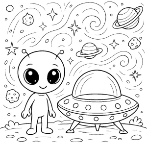 Pobierz PDF maly kosmita i ufo darmowa kolorowanka do druku