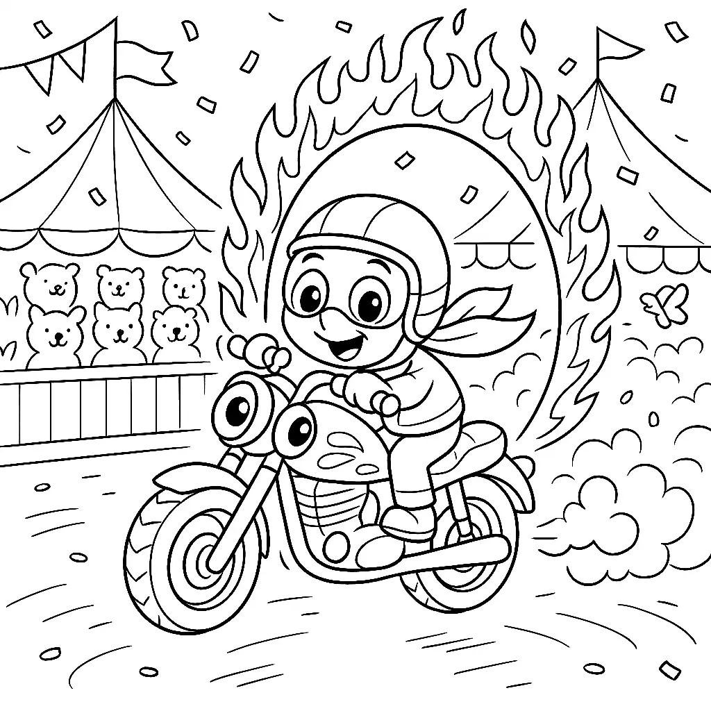 Pobierz PDF motocykl kaskader na pokazie cyrkowym darmowa kolorowanka do druku
