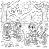 Pobierz PDF motocykle na pikniku w lesie darmowa kolorowanka do druku