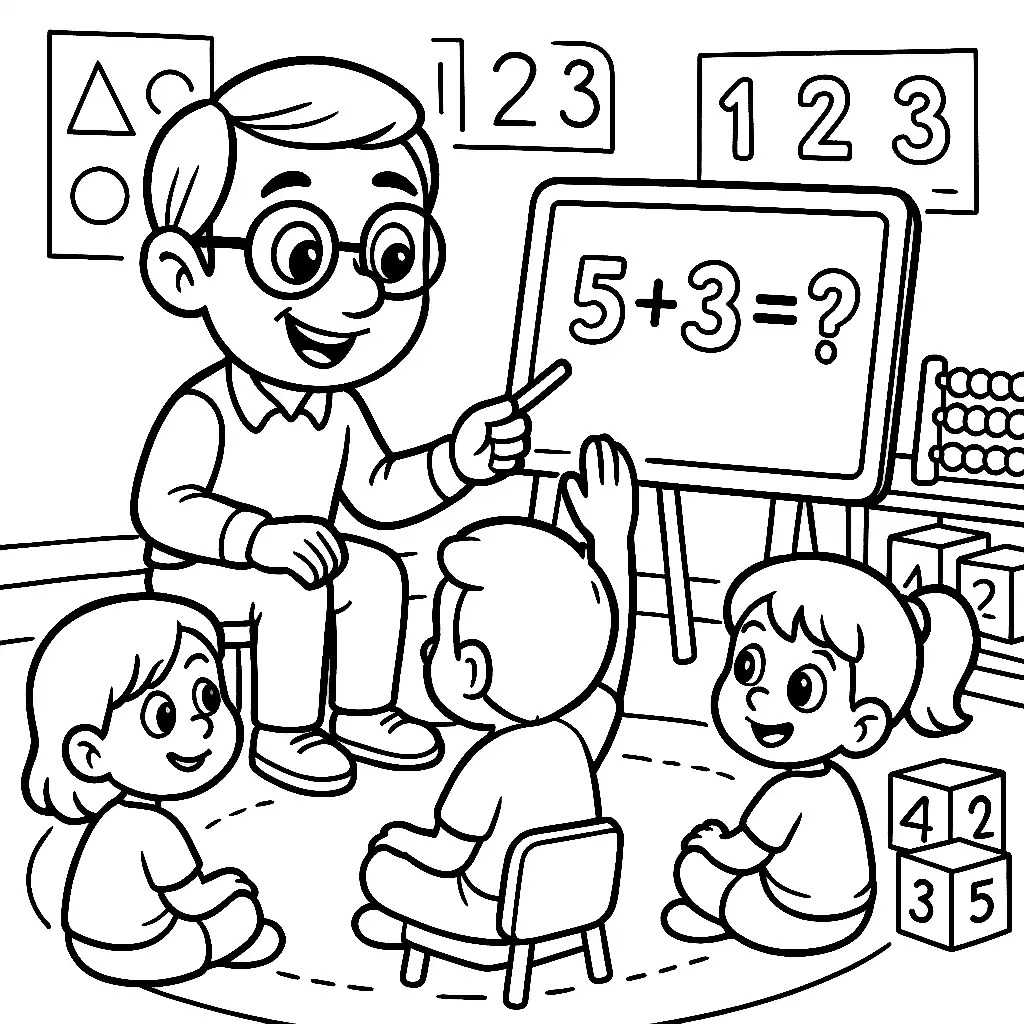 Pobierz PDF nauczyciel matematyki prowadzi zajecia na dywanie darmowa kolorowanka do druku