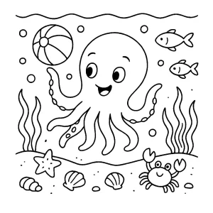 Pobierz PDF osmiornica bawiaca sie pilka na dnie oceanu darmowa kolorowanka do druku