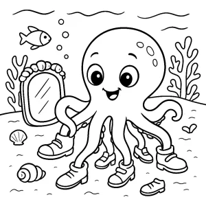 Pobierz PDF osmiornica przymierza buty darmowa kolorowanka do druku