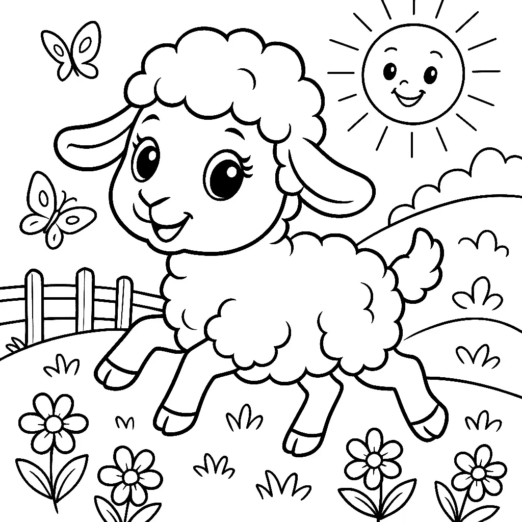 Pobierz PDF owca na wiosennej lace darmowa kolorowanka do druku