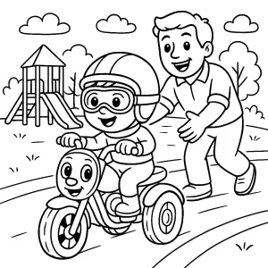 Kolorowanka do druku – Pierwsza jazda na motocyklu z tatą (PDF)
