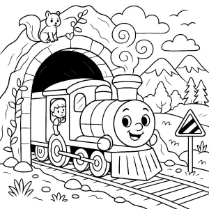 Pobierz PDF pociag wjezdza do tunelu w skalach darmowa kolorowanka do druku