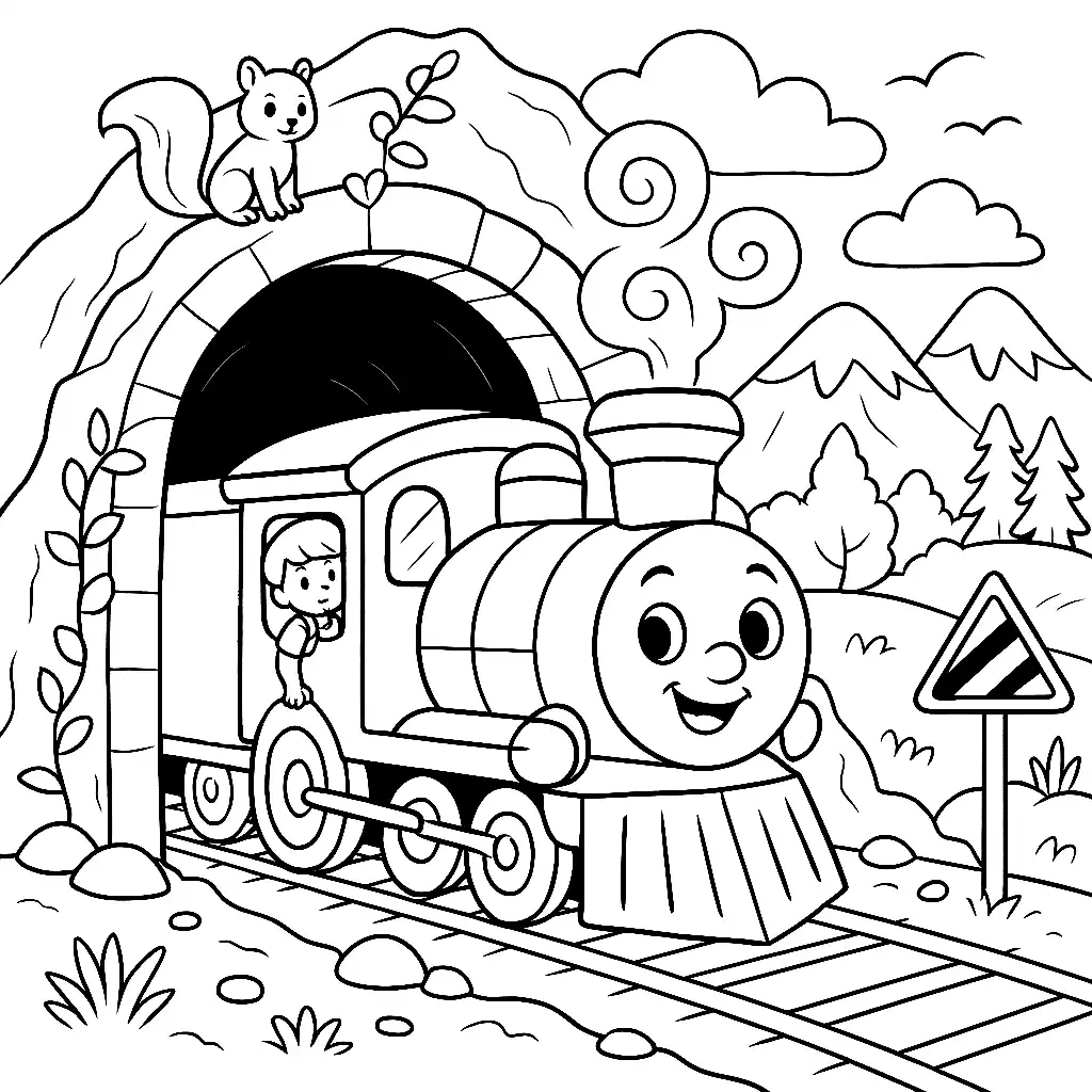 Pobierz PDF pociag wjezdza do tunelu w skalach darmowa kolorowanka do druku