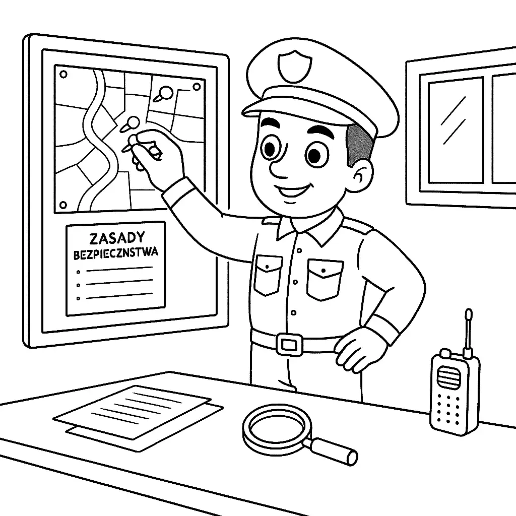 Pobierz PDF policjant pracuje na komisariacie darmowa kolorowanka do druku