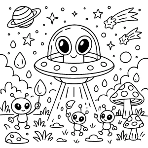 Kolorowanka do druku – Przyjazne UFO na kosmicznej łące (PDF)