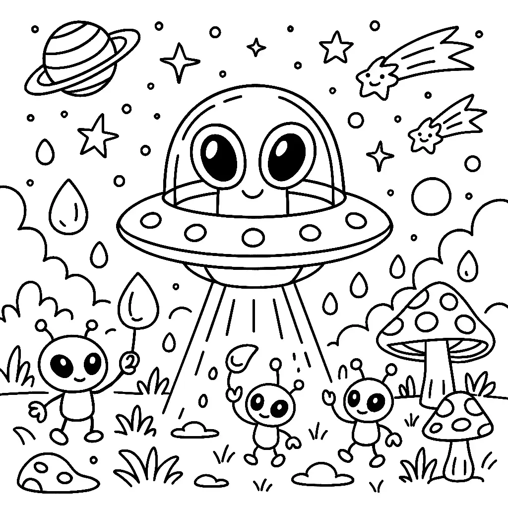 Pobierz PDF przyjazne ufo na kosmicznej lace darmowa kolorowanka do druku