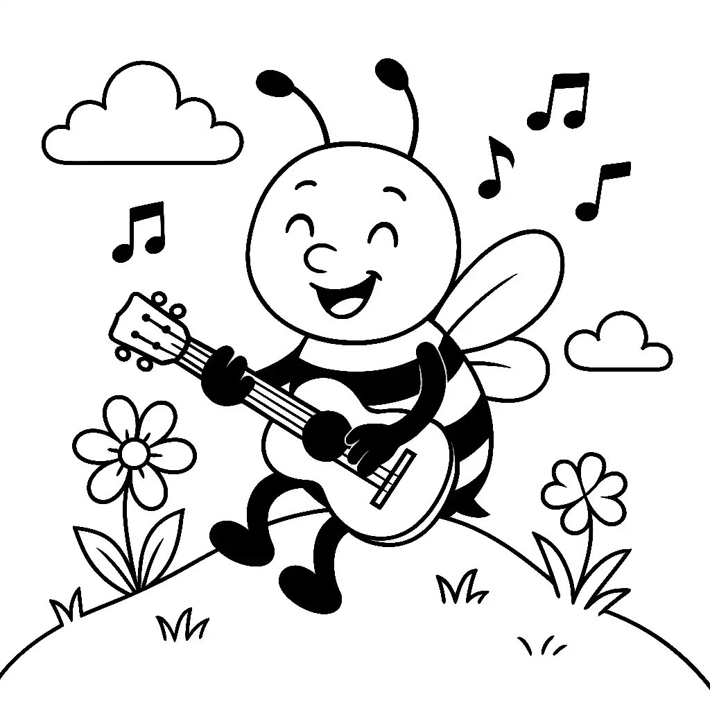 Pobierz PDF pszczolka grajaca na gitarze darmowa kolorowanka do druku