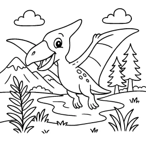 Pobierz PDF pterodaktyl lecacy nad rzeka i gorami darmowa kolorowanka do druku