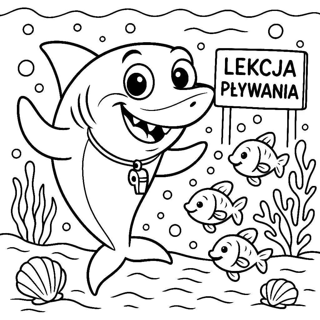 Pobierz PDF rekin nauczyciel plywania dla rybek darmowa kolorowanka do druku
