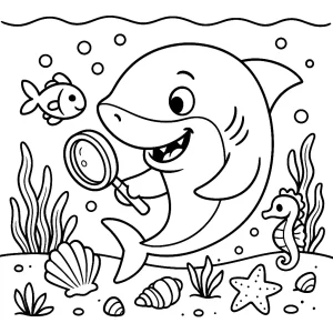 Pobierz PDF rekin odkrywca z lupa na dnie oceanu darmowa kolorowanka do druku