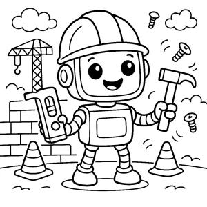 Pobierz PDF robot budowniczy z mlotkiem i poziomica darmowa kolorowanka do druku