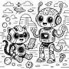 Pobierz PDF roboty z przyszlosci w futurystycznym miescie darmowa kolorowanka do druku