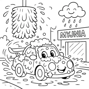 Pobierz PDF samochod w myjni samochodowej darmowa kolorowanka do druku