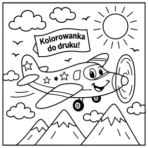 Pobierz PDF samolot leci nad gorami z banerem darmowa kolorowanka do druku