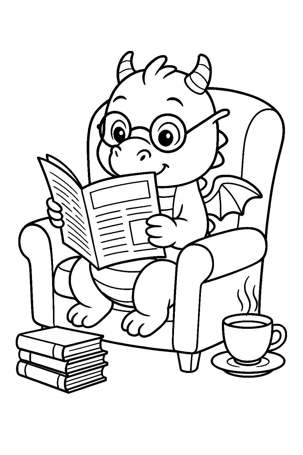 Pobierz PDF smok czytajacy gazete w fotelu darmowa kolorowanka do druku