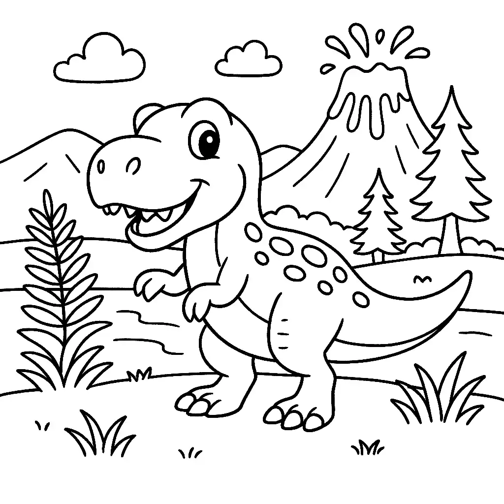 Pobierz PDF t rex nad jeziorem i wybuchajacy wulkan darmowa kolorowanka do druku