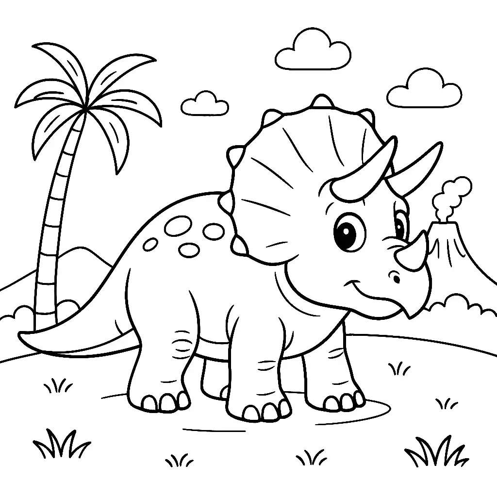 Pobierz PDF triceratops w prehistorycznym krajobrazie darmowa kolorowanka do druku