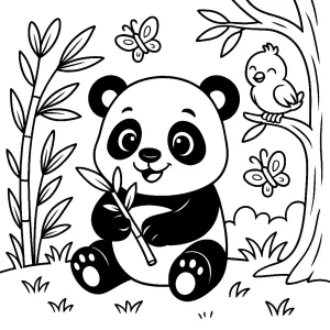 Kolorowanka do druku - Urocza panda z bambusem (PDF)
