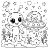 Pobierz PDF usmiechniety kosmita i jego ufo darmowa kolorowanka do druku