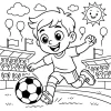 Pobierz PDF usmiechniety pilkarz kopiacy pilke na stadionie darmowa kolorowanka do druku
