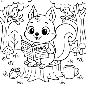 Kolorowanka do druku - Wiewiórka czyta gazetę (PDF)