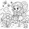 Pobierz PDF wrozka podlewa magiczny kwiat darmowa kolorowanka do druku